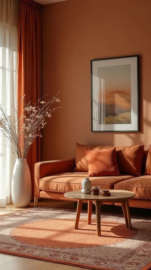 What rug colors support rust and amber without clashing?