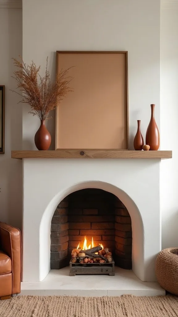 How do you decorate a mantel with amber accents and still keep it minimal?