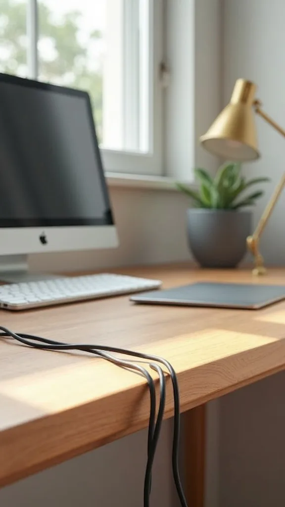 How do you keep cords tidy around a monitor and laptop?