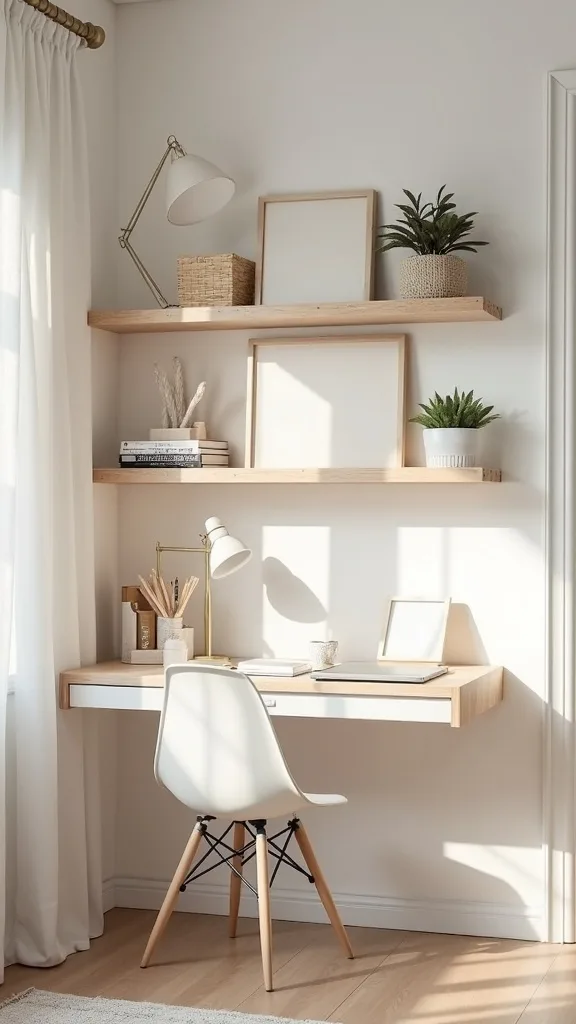 What floating shelf height works best above a desk?