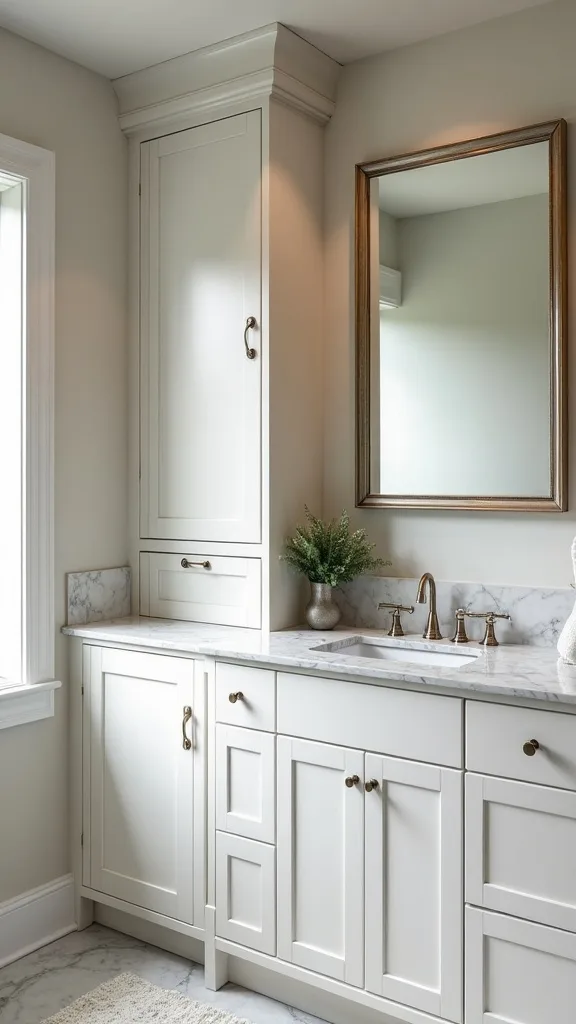 Built-in tower between double sinks (the peacekeeper cabinet)