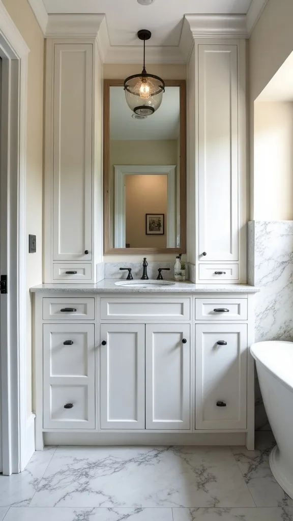 Built-in cabinet around a pedestal sink (yes, it’s possible)