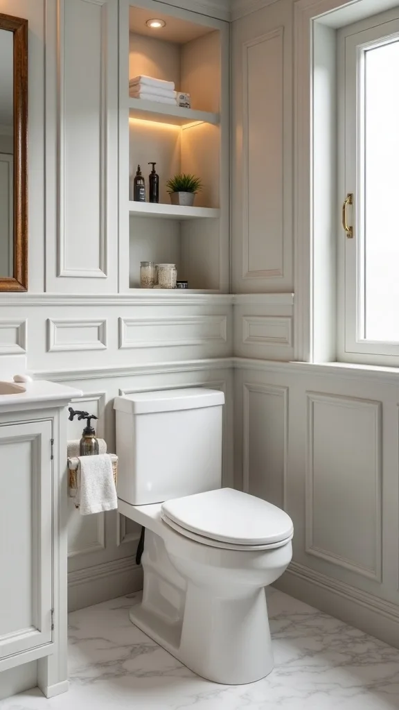 Built-in pull-out organizer next to the toilet for small items
