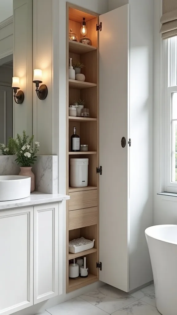 Built-in recessed “appliance garage” for hair tools (no cord spaghetti)