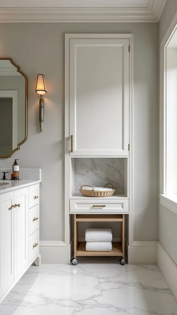 Built-in recessed nook for a rolling cart (so it looks intentional)
