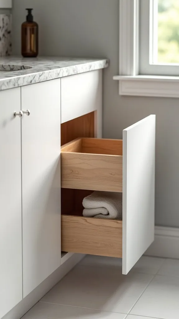 Drawer stack built into the vanity side panel