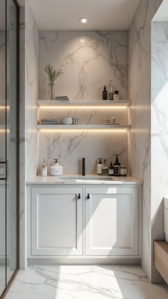 Recessed shelf niche inside the shower for bottles (no more corner caddy)