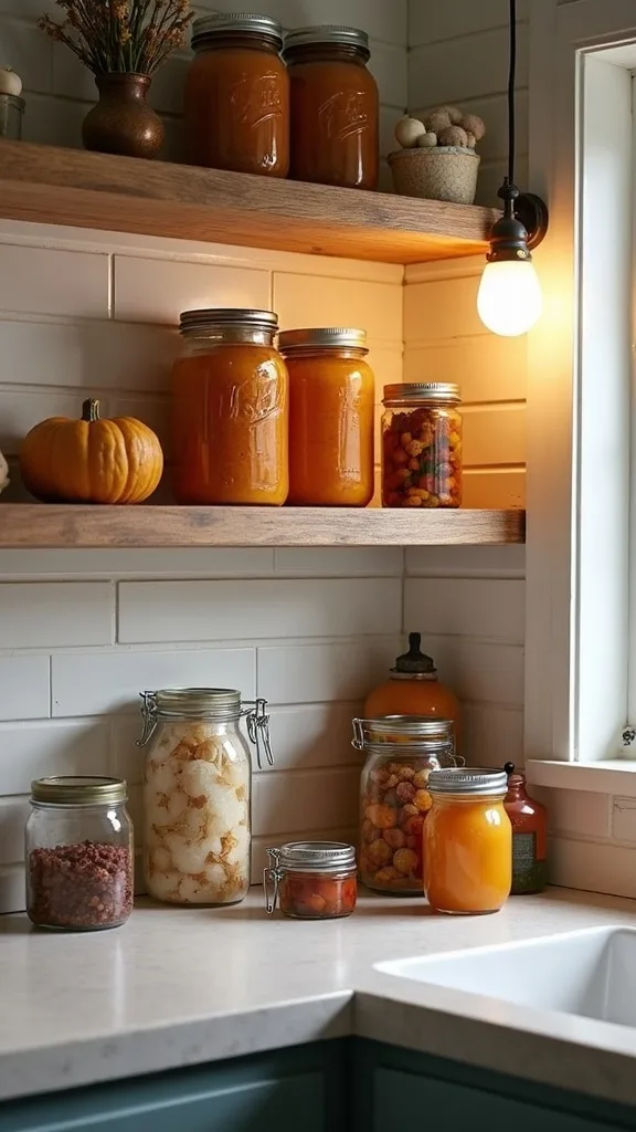 How do you light a canning shelf so labels are readable (and it looks like decor)?