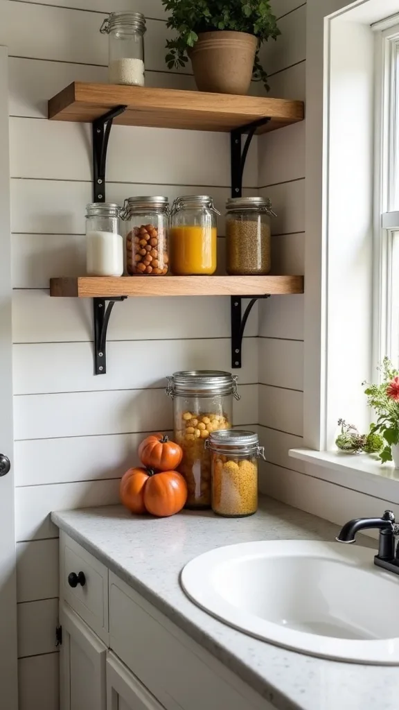 What’s a budget-friendly way to add extra shelving for jars inside a cabinet?
