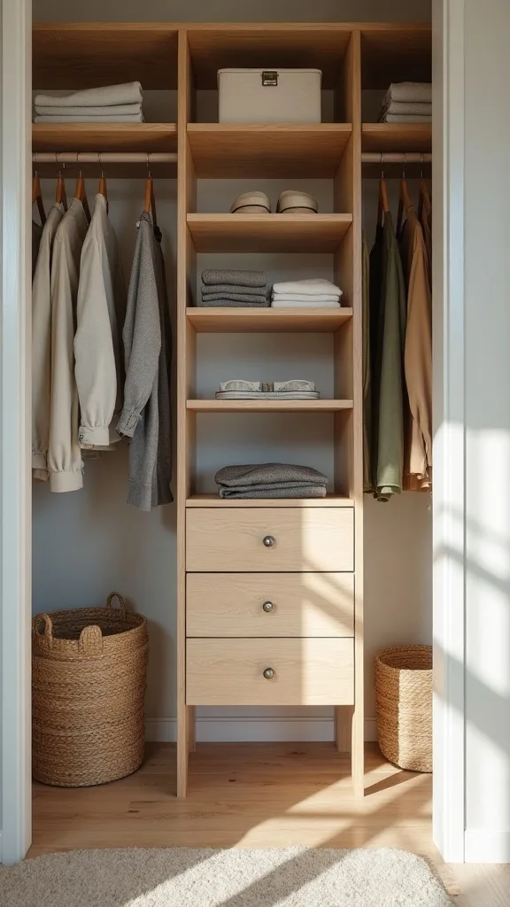 How do you organize a dorm closet with no built-in shelves?