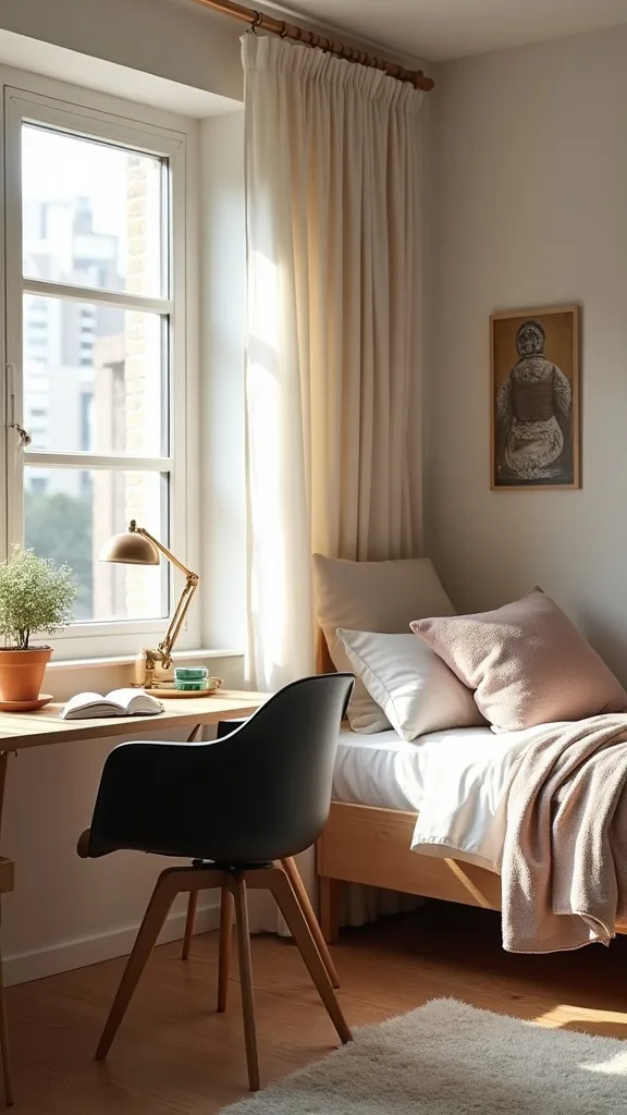 How do you create a study nook vibe in a bedroom dorm room?