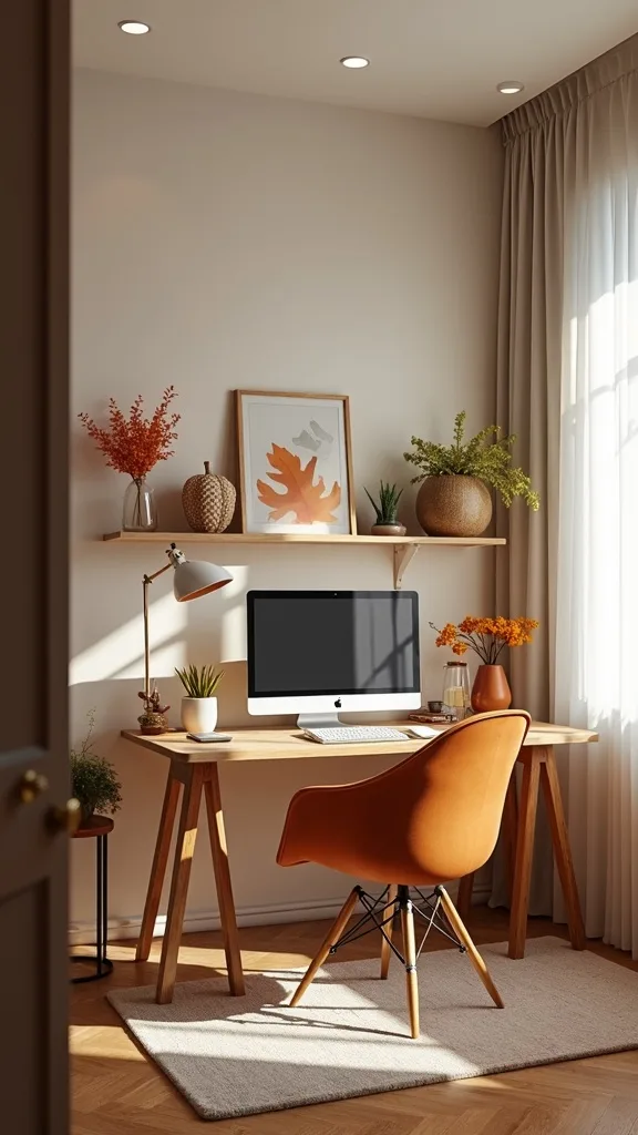 How can you add office decor autumn without cluttering your desk?