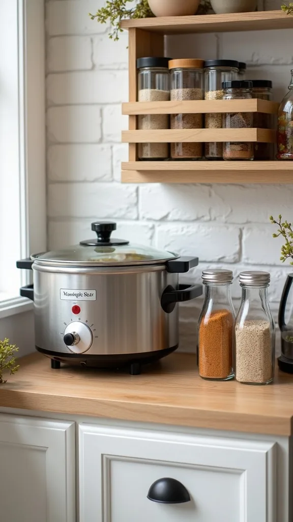 Use a slim spice rack for “fall flavors” instead of the whole spice cabinet