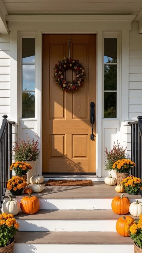 How do I decorate porch steps for fall without blocking them?