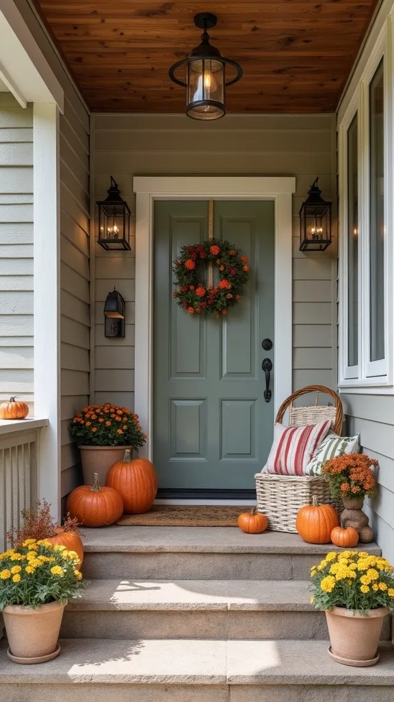 What should I avoid when styling fall decor on an outdoor porch?