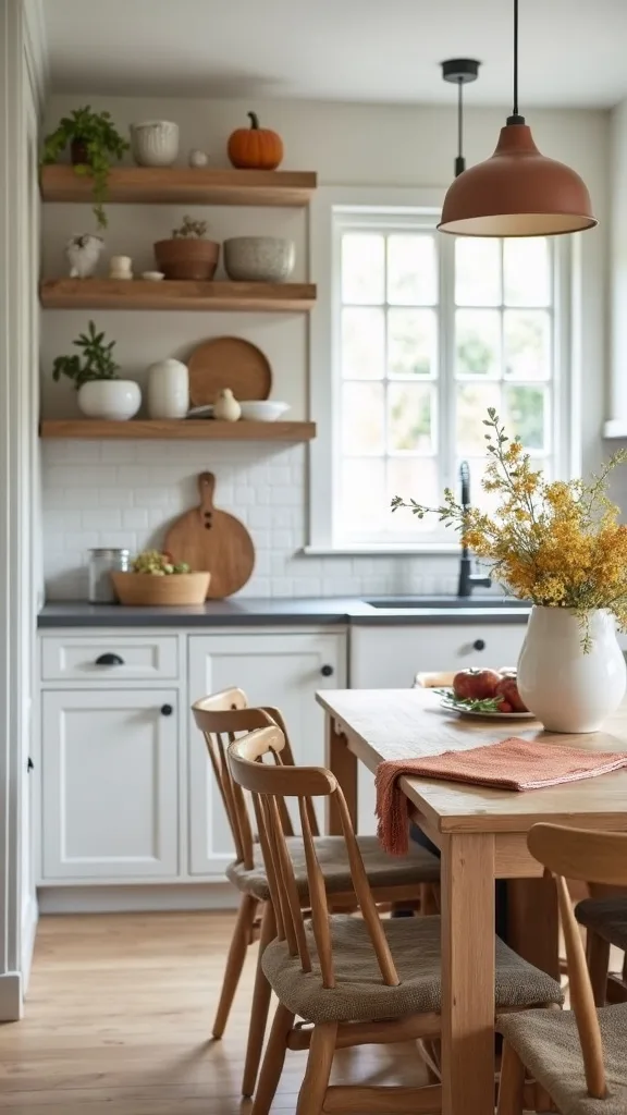 How can you decorate a small kitchen for fall without it feeling cramped?