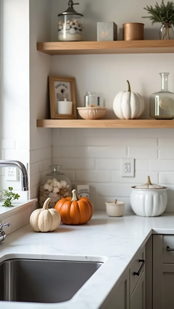 How do you make countertop fall styling look curated (not like a pumpkin pile)?