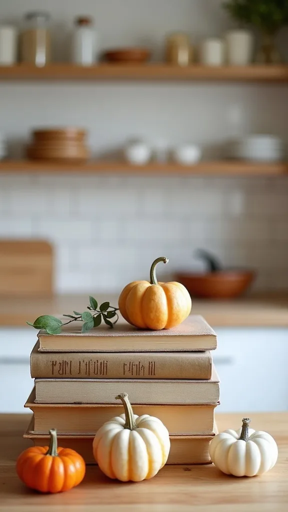 How do you create a fall moment with cookbooks and everyday kitchen items?