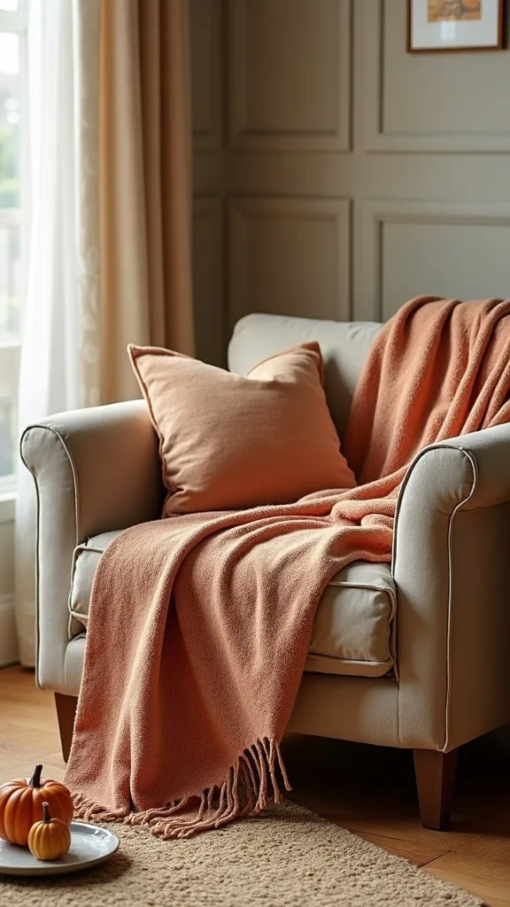 What throw blanket color makes the room feel warmer without going dark?