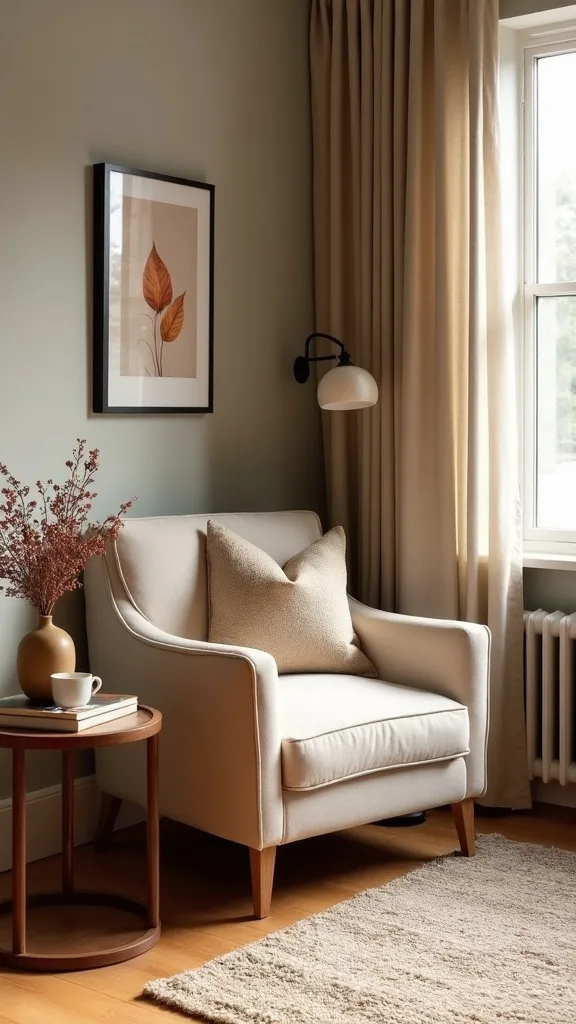 What chair and side-table combo creates a cozy reading corner for early fall?