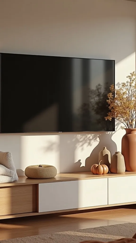 How do you make a TV wall feel warmer and less stark for fall?