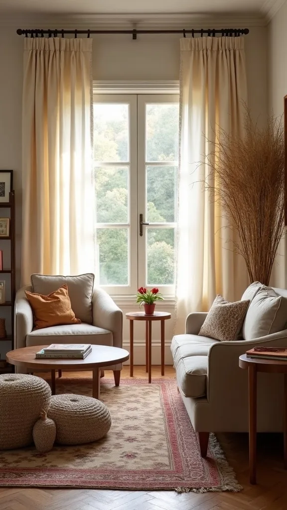What window treatment swap makes a living room feel cozier by 6 p.m.?