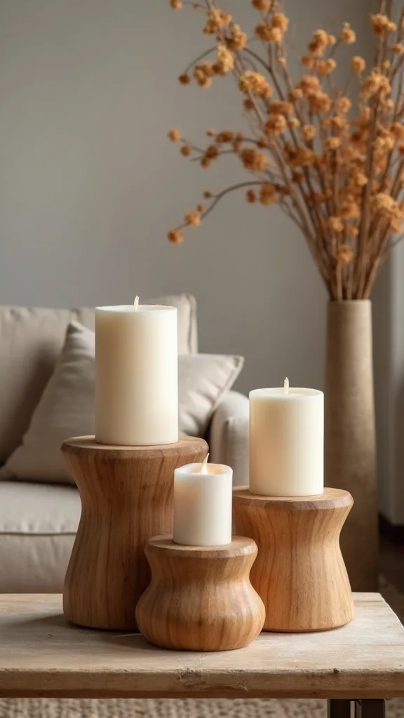 How do you use wooden candle holders so they look elevated, not craft-store seasonal?