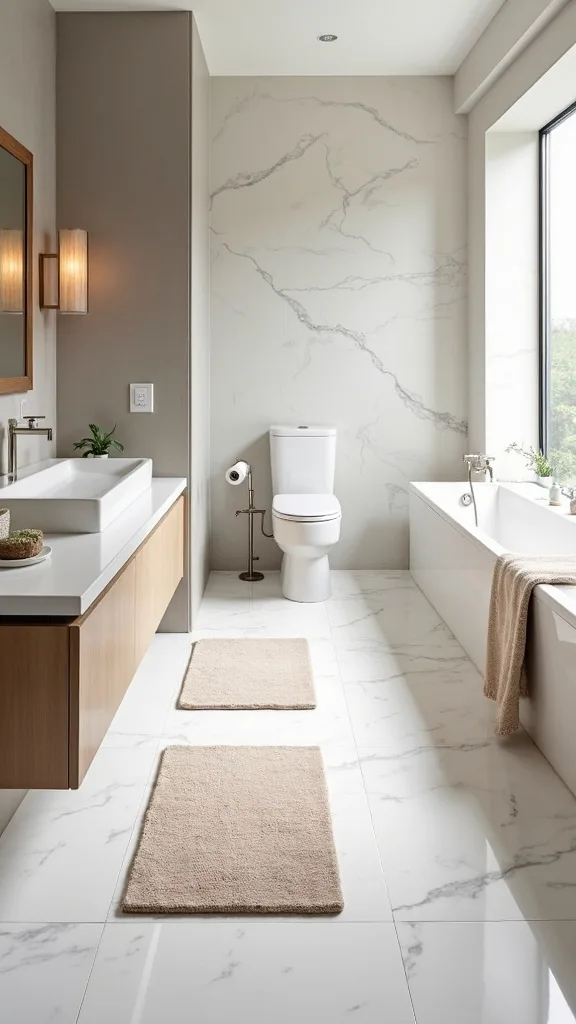 How do you layer bath mats over heated floors without hiding the upgrade?