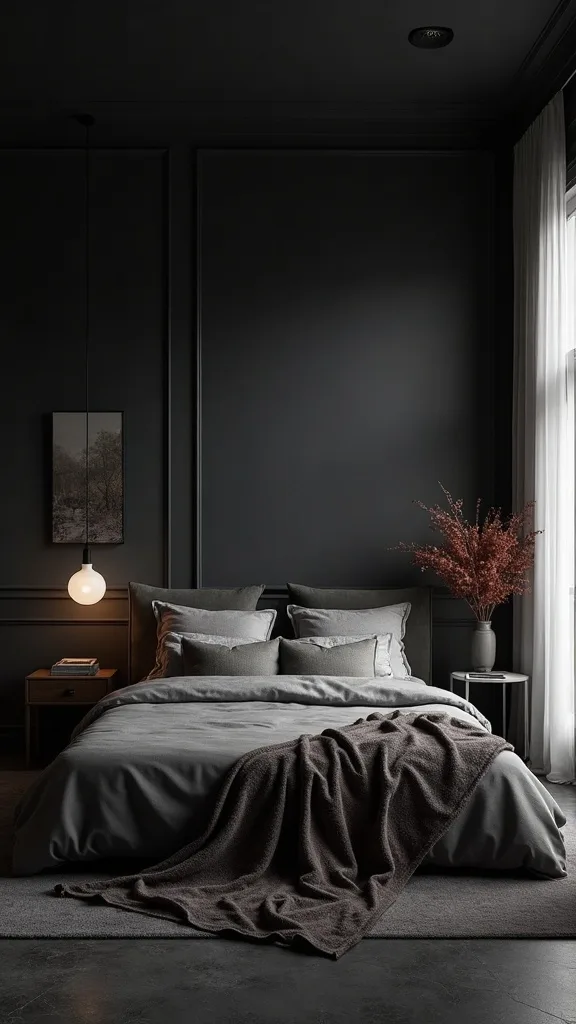 Which textures make a cozy dark bedroom feel expensive?