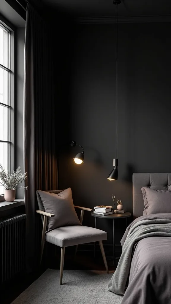 How do you create a reading corner that matches a moody bedroom?