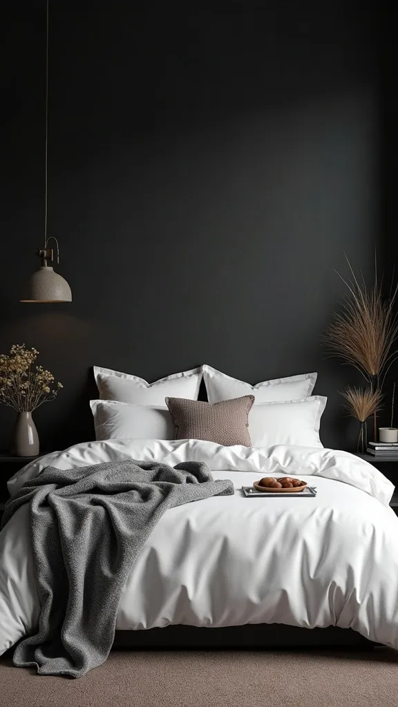 How do you balance dark walls with white bedding the right way?