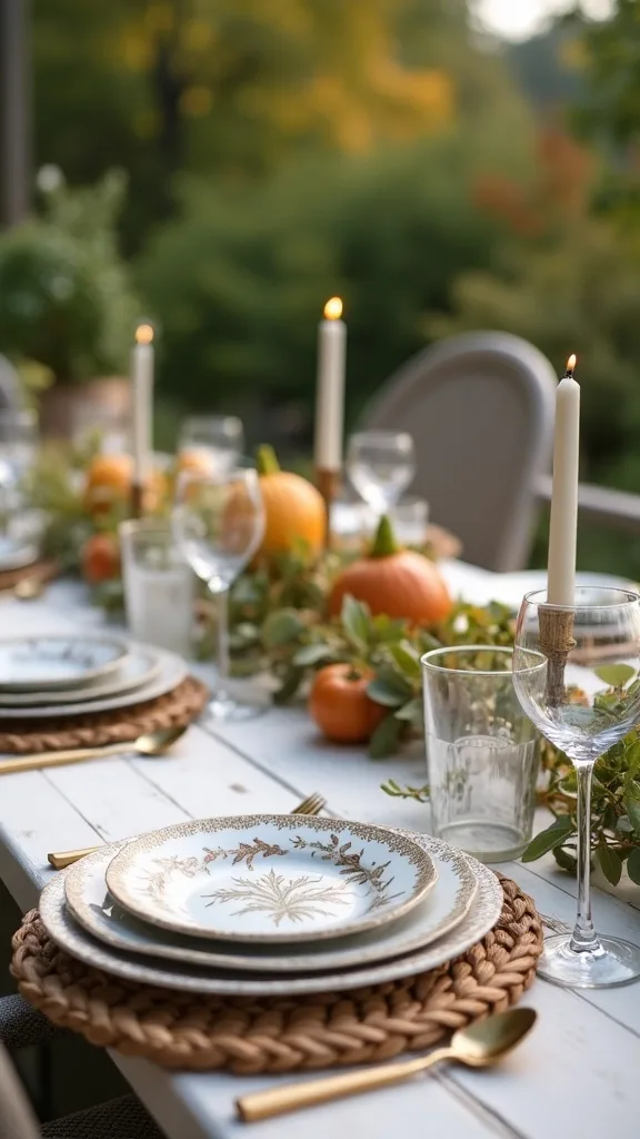 How can I make my outdoor table look set even with mismatched dishes?