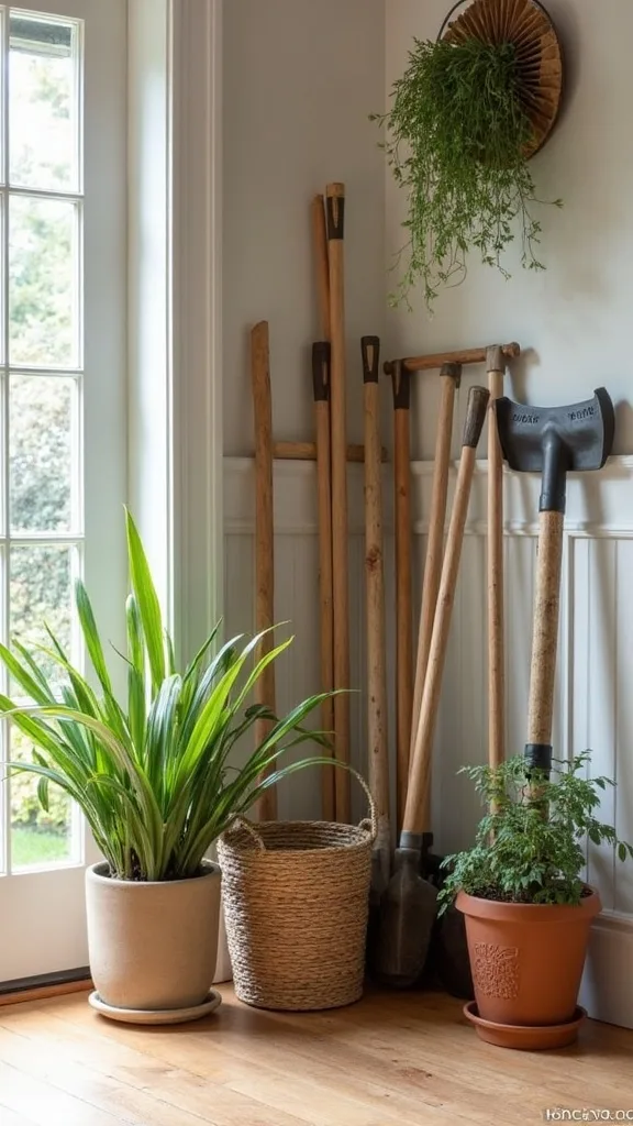 How do I store summer garden tools and hoses for fall without making a mess?