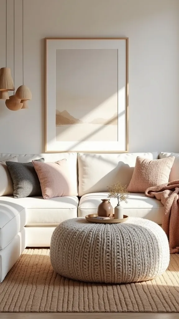 How do you style a knit pouf or ottoman under $50 without it looking small?