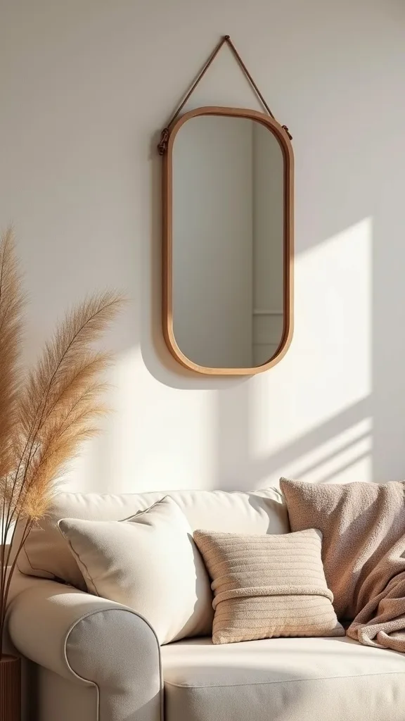 How can you use mirrors to make a living room feel warmer (not colder)?