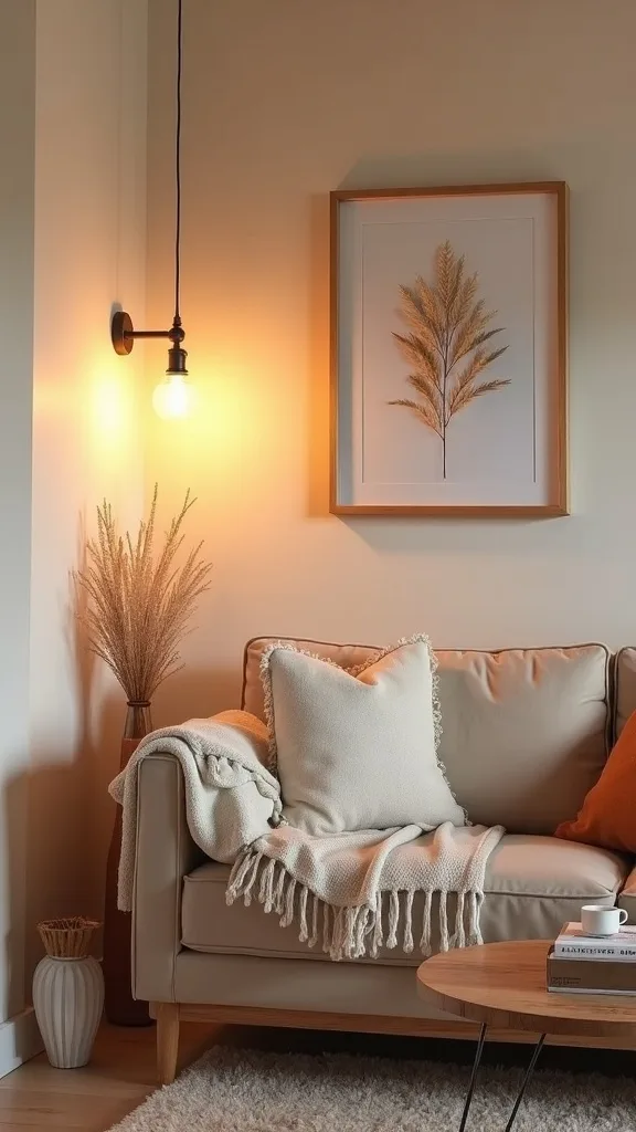 How can warm lighting change a living room without rewiring anything?