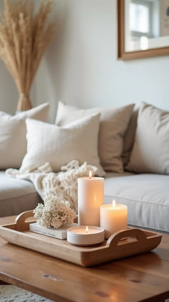 What coffee table tray makes clutter look styled (not messy)?