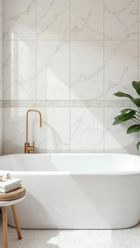 How can you modernize a bathroom with a single tile accent strip?