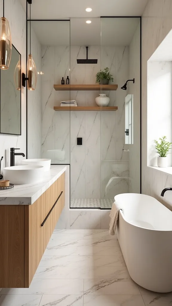 How do I make a small bathroom feel bigger with color and contrast?