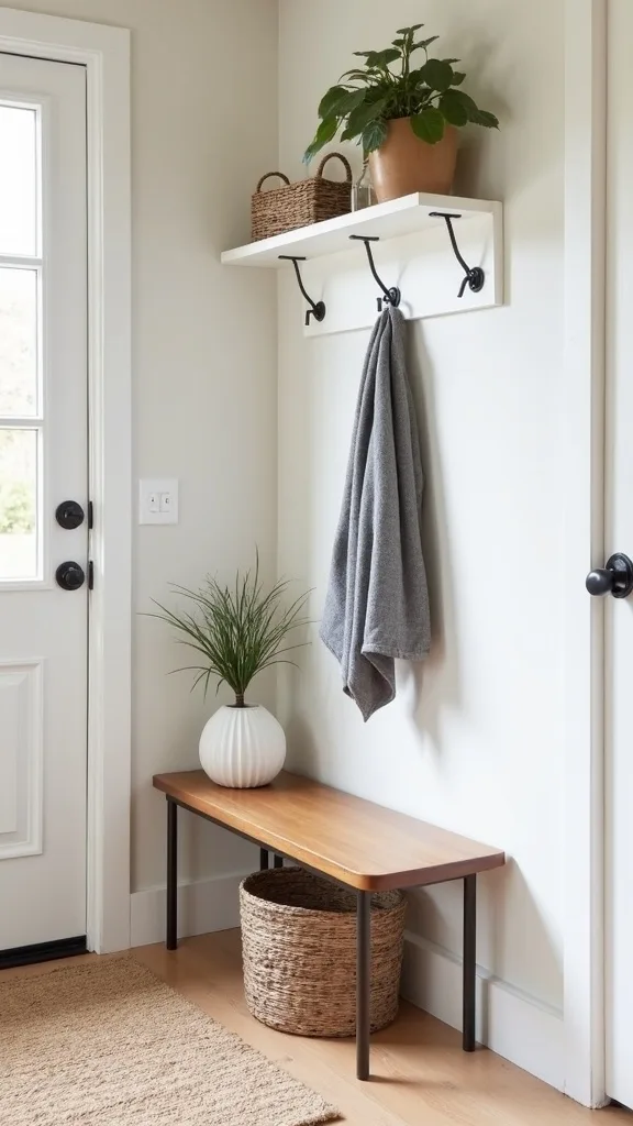 Entry Drop Zone: One Bench, Three Hooks, and a Basket