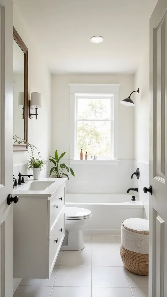 How do you make a tiny bathroom feel quieter and more minimal?