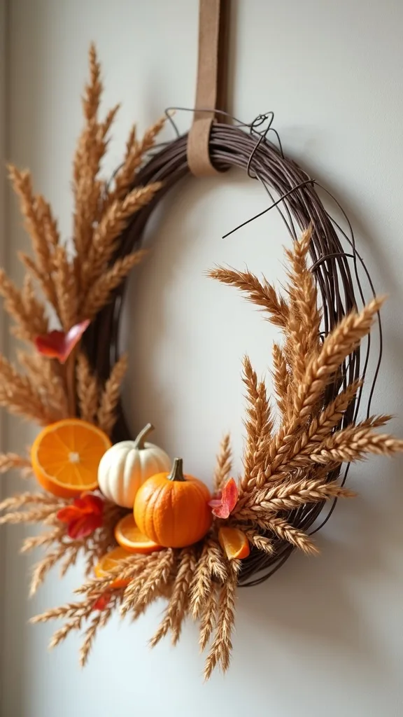 Wire Frame Wreath With Dried Wheat, Eucalyptus, Orange Slices, and Mini Gourds (Full Tutorial)