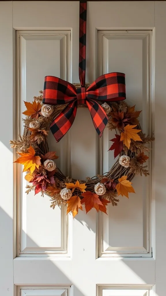 Cozy Plaid Bow Wreath With Warm Neutrals