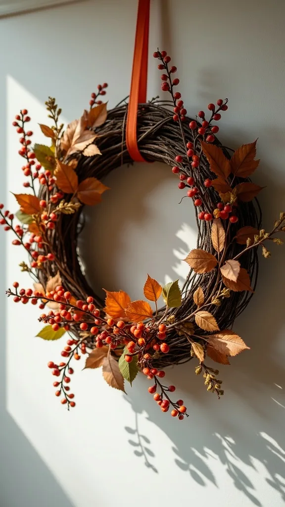 Eucalyptus and Copper Berry Wreath for Halloween-Adjacent Style