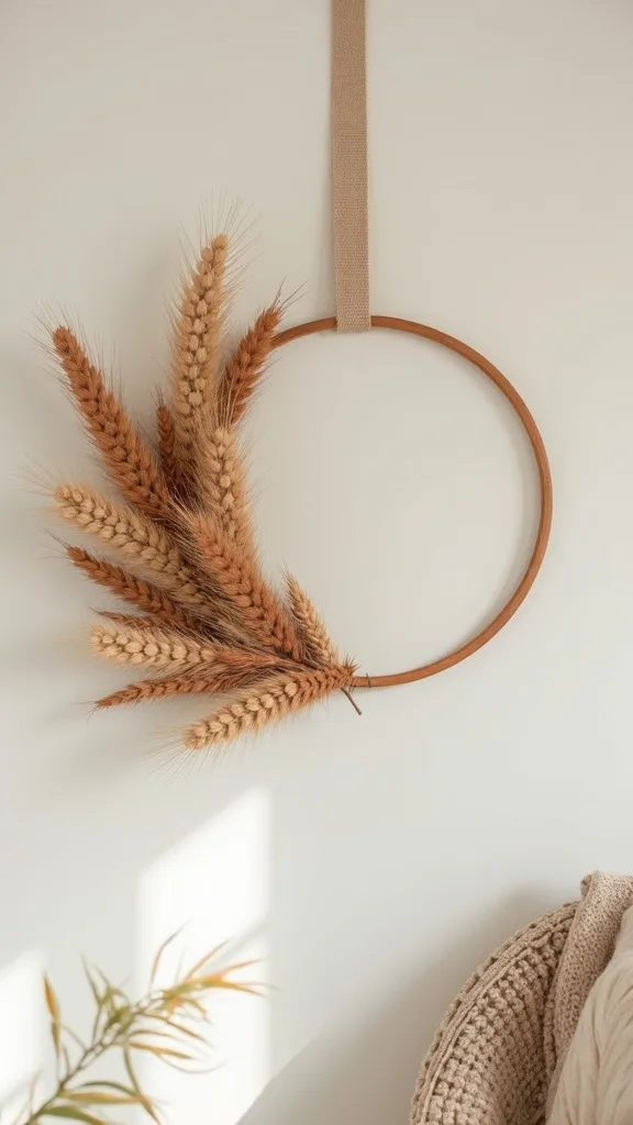 Boho Dried Palm and Wheat Wreath With a Slim Hoop