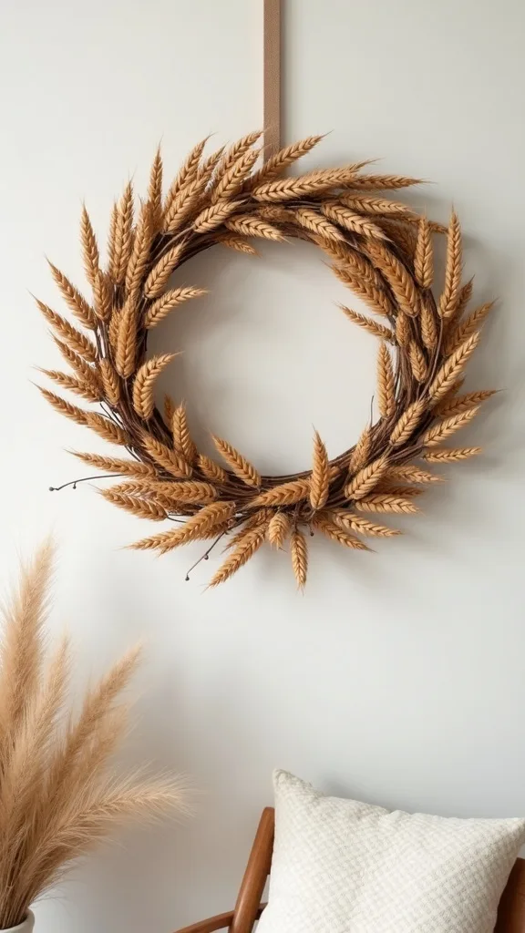 Minimalist Wheat and Eucalyptus Crescent Wreath