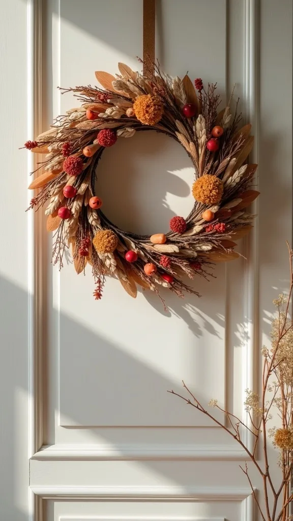 Dried Flower Wreath in Muted Rust, Cream, and Olive