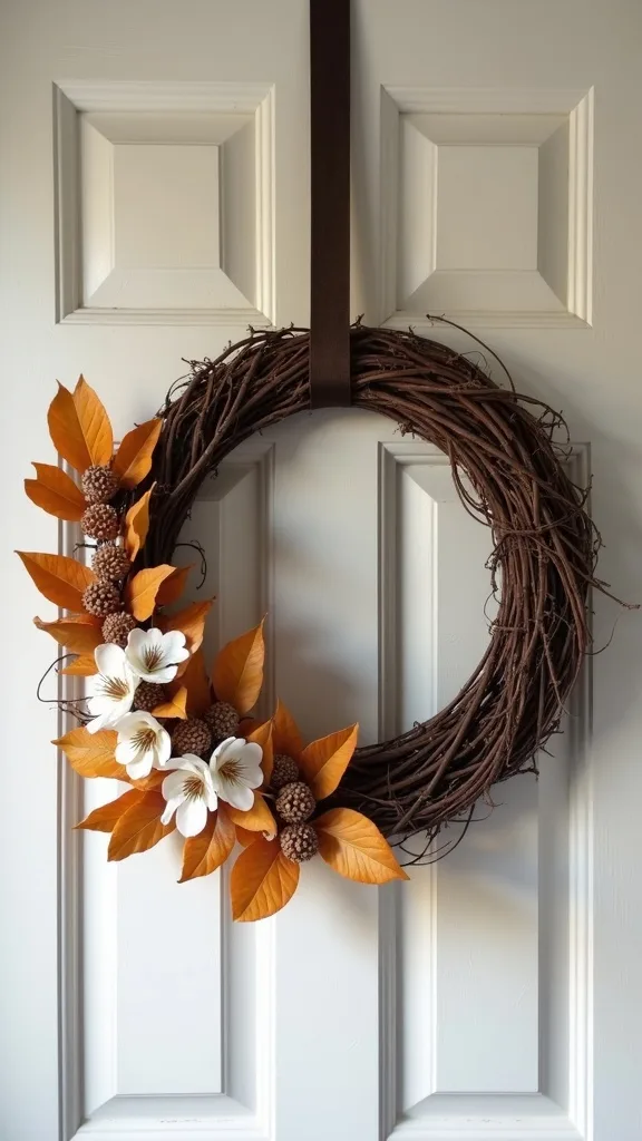 Rustic Grapevine Wreath With Magnolia Leaves and Pinecones