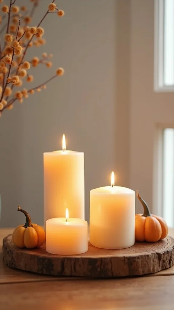 How do you style candles on a wooden tray without wax mess?