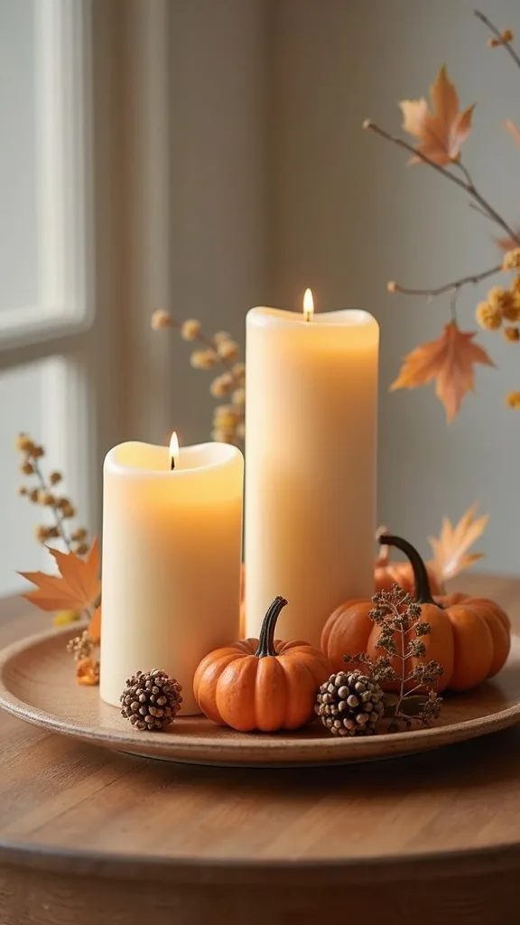How do you style a candle vignette when you still need space for drinks and snacks?